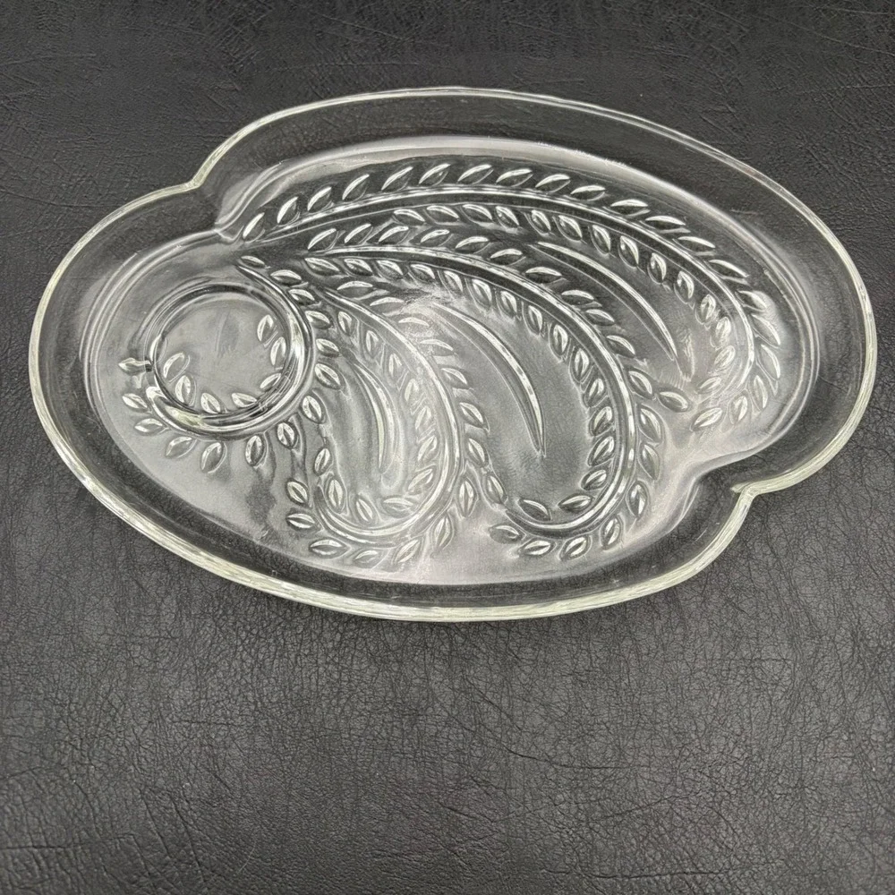 Vintage Federal Glass Homestead Snack Set 4 Plates 4 Cups Clear Wheat Pattern